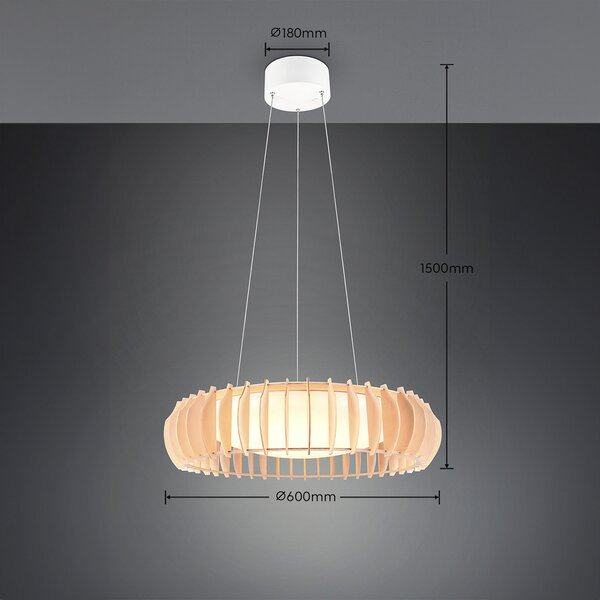 Reality Leuchten Monte LED κρεμαστό φωτιστικό, Ø 60 cm, ανοιχτόχρωμο ξύλο, CCT, ρυθμιζόμενος, Ξύλου, Σαλόνι / τραπεζαρία, Ξύλο, Σκανδιναβικό
