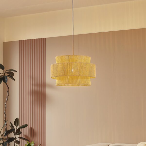 Lindby κρεμαστό φωτιστικό Anuva, φυσικό, χαρτί, Ø 45 cm, ρυθμιζόμενος, Μπεζ, Σαλόνι / τραπεζαρία, Χαρτί / χαρτόνι, Εξοχική κατοικία / Ρουστίκ