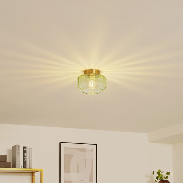 Lindby Φωτιστικό οροφής Hildur, πράσινο, γυαλί, Ø 22 cm, ρυθμιζόμενος, Πράσινο, Σαλόνι / τραπεζαρία, Γυαλί