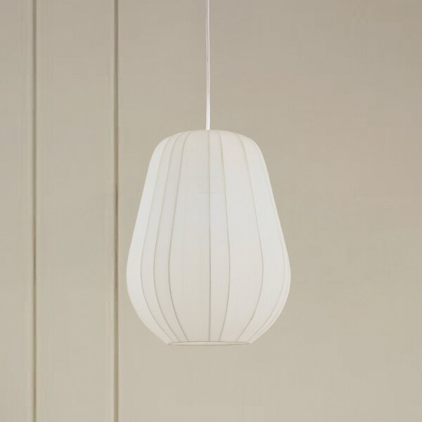 Lindby κρεμαστό φωτιστικό Helin, λευκό, Ø 30 cm, ύφασμα, ρυθμιζόμενος, Λευκό, Σαλόνι / τραπεζαρία, Ύφασμα / Κλωστοϋφαντουργία, σύγχρονο