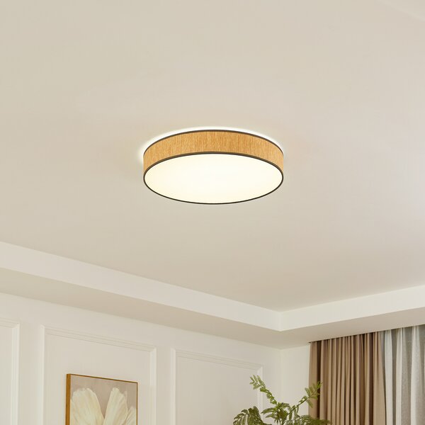 Lindby LED φωτιστικό οροφής Jutis, μπεζ, φύκια, Ø 50 cm, Ξύλου, Σαλόνι / τραπεζαρία, Ξύλο, σύγχρονο