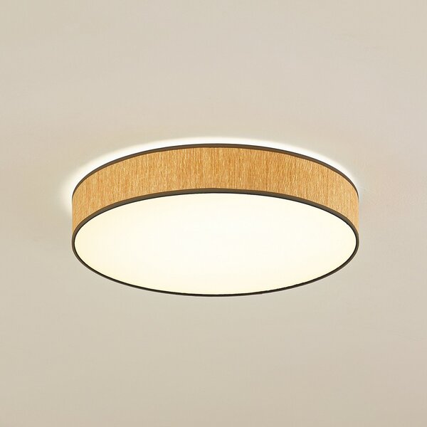 Lindby LED φωτιστικό οροφής Jutis, μπεζ, φύκια, Ø 50 cm, Ξύλου, Σαλόνι / τραπεζαρία, Ξύλο, σύγχρονο