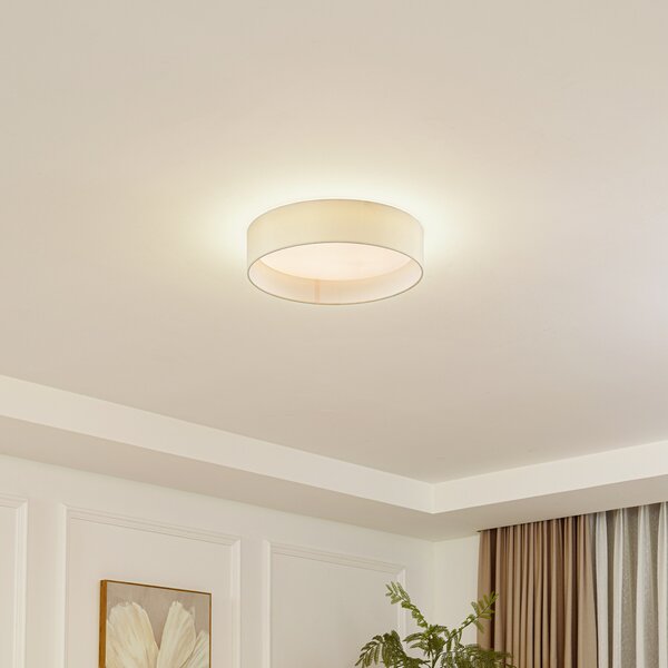 Lindby LED φωτιστικό οροφής Eilif, ύφασμα, λευκό, Ø 40 cm, CCT, Μπεζ, Σαλόνι / τραπεζαρία, Ύφασμα / Κλωστοϋφαντουργία, σύγχρονο