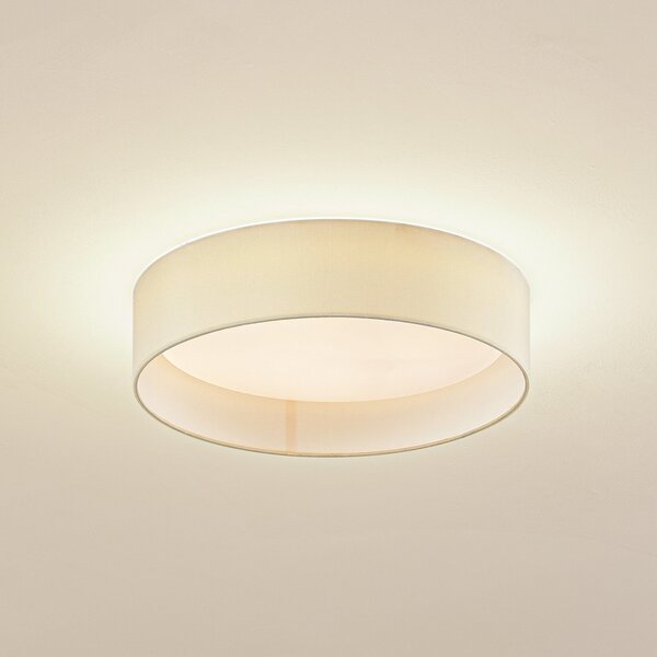 Lindby LED φωτιστικό οροφής Eilif, ύφασμα, λευκό, Ø 40 cm, CCT, Μπεζ, Σαλόνι / τραπεζαρία, Ύφασμα / Κλωστοϋφαντουργία, σύγχρονο