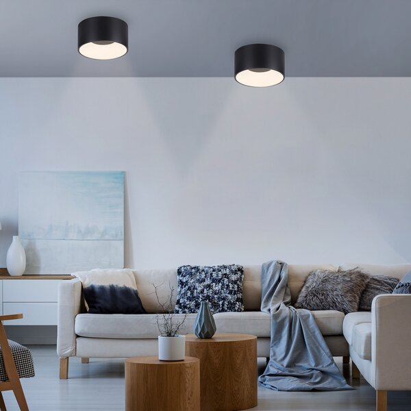 JUST LIGHT. GmbH Φωτιστικό οροφής LED Tanika μαύρο, Ø16cm, dimmable, ρυθμιζόμενος, Μαύρο, Σαλόνι / τραπεζαρία, Πλαστικό, σύγχρονο