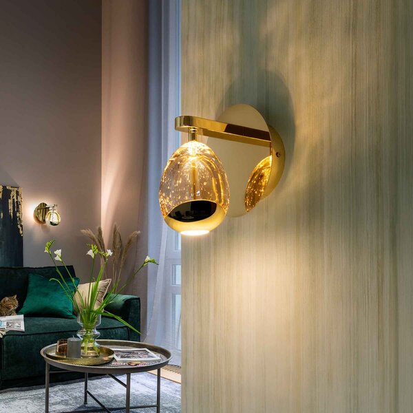Schuller Valencia Φωτιστικό τοίχου LED Rocio, μέταλλο, γυαλί, 1-φωτιστικό, χρυσό, Χρυσό / Ορείχαλκου, Σαλόνι / τραπεζαρία, Μέταλλο