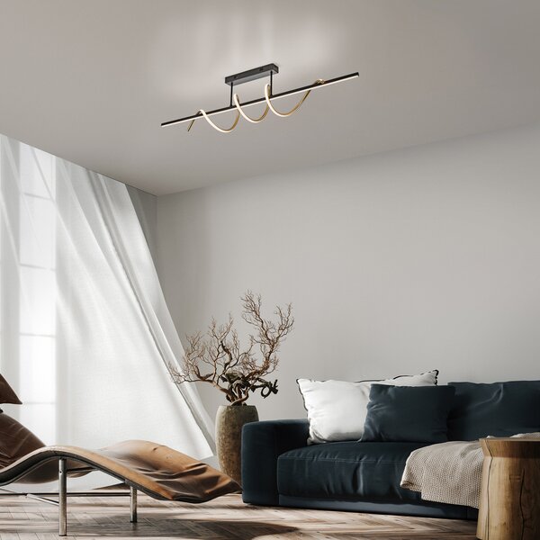 JUST LIGHT. GmbH Emanda LED φωτιστικό οροφής, σίδερο, μαύρο-ορείχαλκο, ρυθμιζόμενος, Μαύρο, Σαλόνι / τραπεζαρία, Μέταλλο, σύγχρονο
