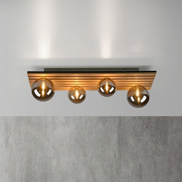 JUST LIGHT. GmbH Πράσινο φωτιστικό οροφής Stika, μακρύ, 4-φωτο, ξύλο, ρυθμιζόμενος, Ξύλου, Σαλόνι / τραπεζαρία, Ξύλο