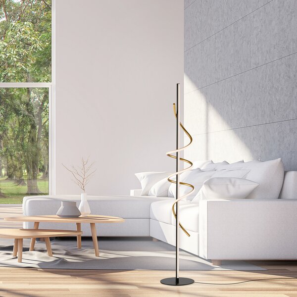 JUST LIGHT. GmbH Φωτιστικό δαπέδου Emanda LED, σίδερο, μαύρο-ορείχαλκο, ρυθμιζόμενος, Μαύρο, Σαλόνι / τραπεζαρία, Μέταλλο, σύγχρονο
