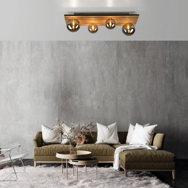 JUST LIGHT. GmbH Πράσινο φωτιστικό οροφής Stika, μακρύ, 4-φωτο, ξύλο, ρυθμιζόμενος, Ξύλου, Σαλόνι / τραπεζαρία, Ξύλο