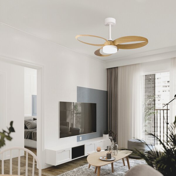 Mantra Iluminación Ανεμιστήρας οροφής LED Infinity με ξύλινη επένδυση, DC, αθόρυβος, Ø 93 cm, CCT, ρυθμιζόμενος, Ξύλου, Σαλόνι / τραπεζαρία, Πλαστικό, σύγχρονο