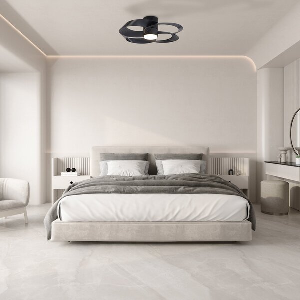 Mantra Iluminación Ανεμιστήρας οροφής με LED, μοντέλο «Rose», μαύρος, κινητήρας DC, αθόρυβος, Ø 65, ρυθμιζόμενος, Μαύρο, Σαλόνι / τραπεζαρία, Πλαστικό, σύγχρονο