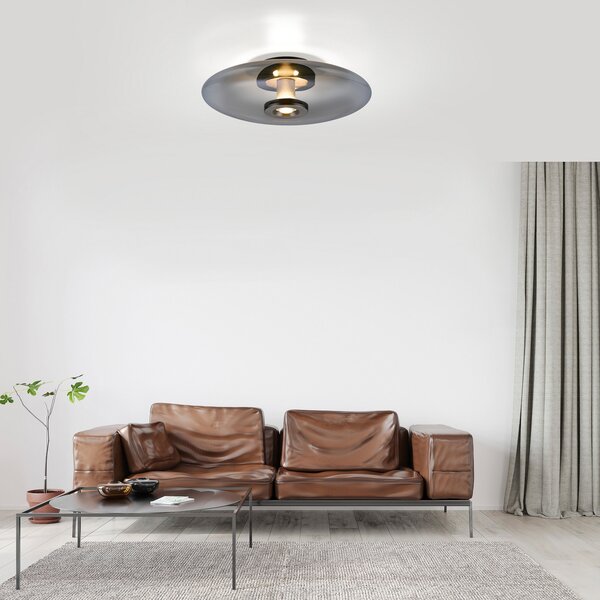 PURE Φωτιστικό οροφής Vitrum LED, γκρι, γυαλί/αλουμίνιο, Ø 45 cm, ρυθμιζόμενος, Γκρι, Σαλόνι / τραπεζαρία, Γυαλί, σύγχρονο