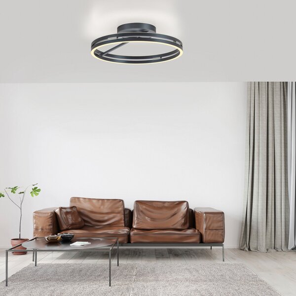 PURE LED φωτιστικό οροφής Loop, γκρι, μέταλλο, Ø 60 cm, CCT, ρυθμιζόμενος, Γκρι, Σαλόνι / τραπεζαρία, Αλουμίνιο, σύγχρονο, Οροφή στρογγυλή άμεση
