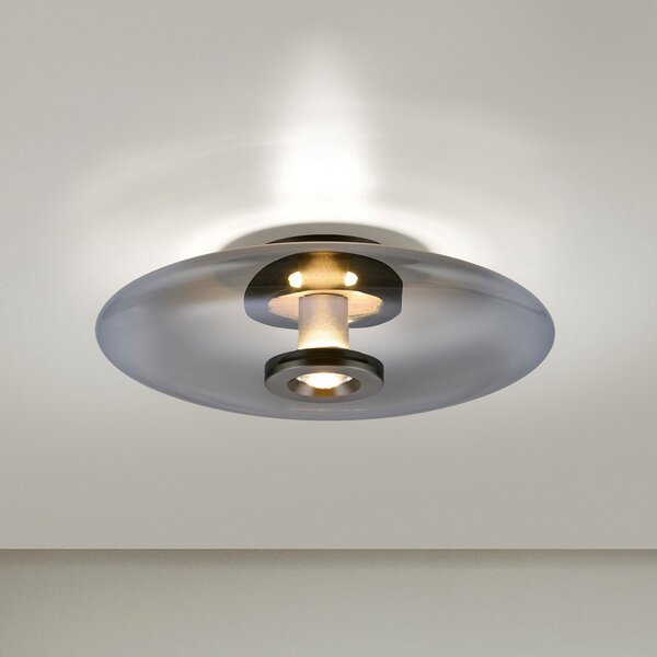 PURE Φωτιστικό οροφής Vitrum LED, γκρι, γυαλί/αλουμίνιο, Ø 45 cm, ρυθμιζόμενος, Γκρι, Σαλόνι / τραπεζαρία, Γυαλί, σύγχρονο