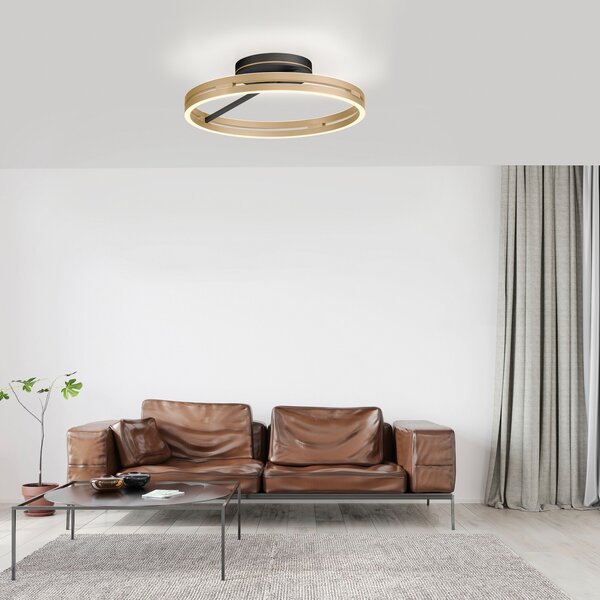 PURE LED φωτιστικό οροφής Loop ορείχαλκος/μαύρο μέταλλο Ø 60 cm CCT, ρυθμιζόμενος, Χρυσό / Ορείχαλκου, Σαλόνι / τραπεζαρία, Αλουμίνιο, σύγχρονο, Οροφή στρογγυλή άμεση