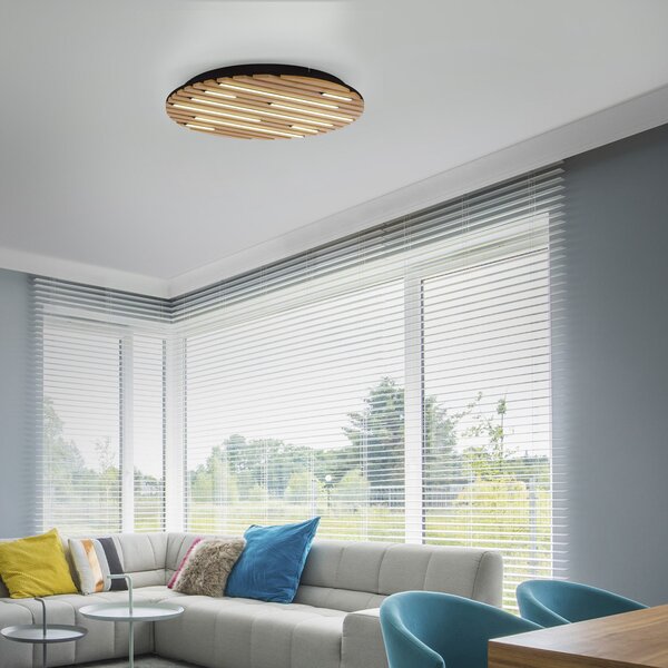Q-Smart-Home Paul Neuhaus Smart LED φωτιστικό οροφής Q-Acoustic, ξύλο Ø 60 cm, ρυθμιζόμενος, Ξύλου, Σαλόνι / τραπεζαρία, Ξύλο, σύγχρονο