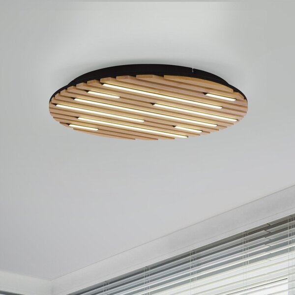 Q-Smart-Home Paul Neuhaus Smart LED φωτιστικό οροφής Q-Acoustic, ξύλο Ø 60 cm, ρυθμιζόμενος, Ξύλου, Σαλόνι / τραπεζαρία, Ξύλο, σύγχρονο