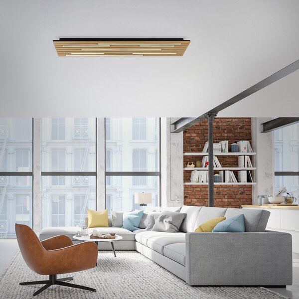 Q-Smart-Home Paul Neuhaus Smart LED φωτιστικό οροφής Q-Acoustic ξύλο 115 x 31cm, ρυθμιζόμενος, Ξύλου, Σαλόνι / τραπεζαρία, Ξύλο, σύγχρονο