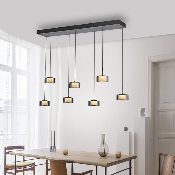 Paul Neuhaus LED κρεμαστό φωτιστικό Rika, 135 cm, γυαλί, με δυνατότητα ρύθμισης, ρυθμιζόμενος, Μαύρο, Σαλόνι / τραπεζαρία, Γυαλί, σύγχρονο