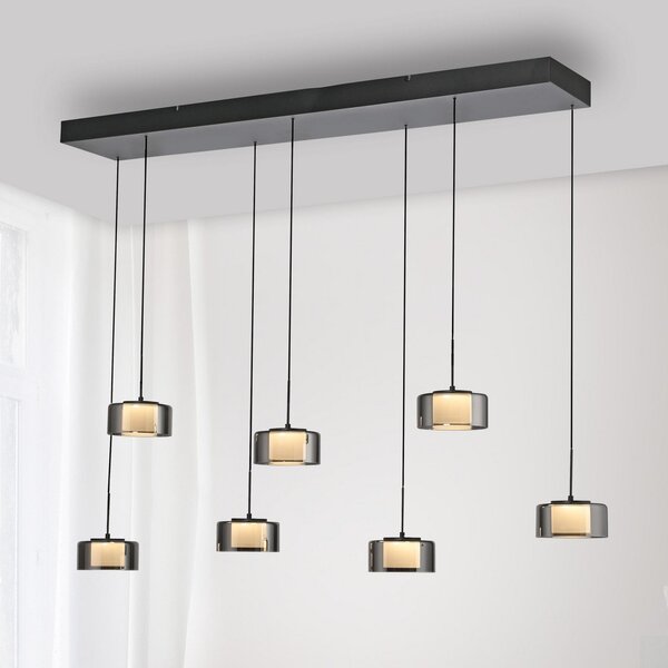 Paul Neuhaus LED κρεμαστό φωτιστικό Rika, 135 cm, γυαλί, με δυνατότητα ρύθμισης, ρυθμιζόμενος, Μαύρο, Σαλόνι / τραπεζαρία, Γυαλί, σύγχρονο