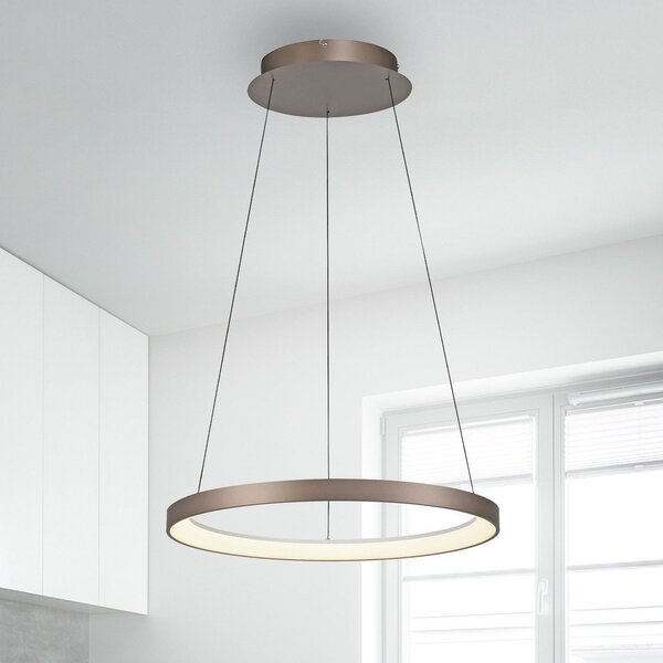 Paul Neuhaus LED κρεμαστό φωτιστικό Hoop, καφέ, Ø 57 cm, dimmable, ρυθμιζόμενος, Καφέ / Σκουριάς, Σαλόνι / τραπεζαρία, Αλουμίνιο, σύγχρονο
