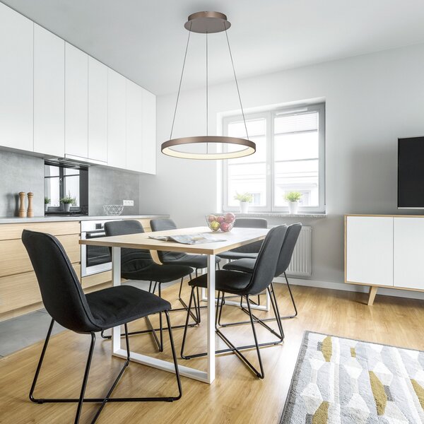 Paul Neuhaus LED κρεμαστό φωτιστικό Hoop, καφέ, Ø 57 cm, dimmable, ρυθμιζόμενος, Καφέ / Σκουριάς, Σαλόνι / τραπεζαρία, Αλουμίνιο, σύγχρονο