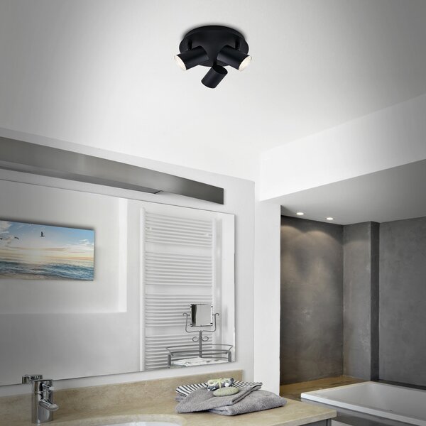 Briloner Ανώτατο σποτ Banyo Splash GU10 IP44 στρογγυλό τριών λαμπτήρων, ρυθμιζόμενος, Μαύρο, Σαλόνι / τραπεζαρία, Μέταλλο, σύγχρονο, Οροφή στρογγυλή άμεση