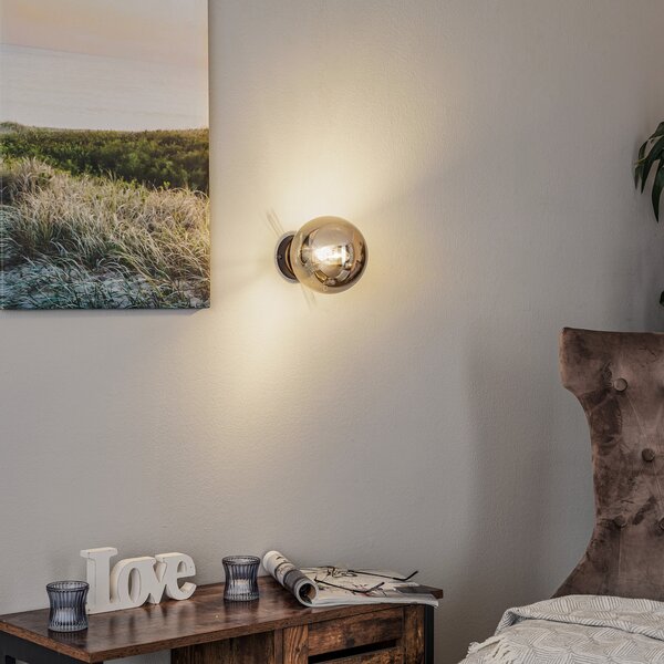 EMIBIG LIGHTING Φωτιστικό τοίχου Glassy, μαύρο, γραφίτη, γυαλί, E14, Ø 14 cm, ρυθμιζόμενος, Μαύρο, Σαλόνι / τραπεζαρία, Γυαλί, σύγχρονο, Σφαίρα