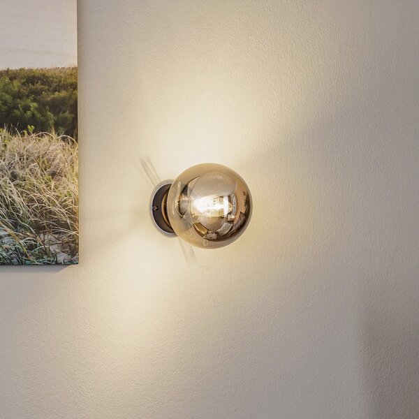 EMIBIG LIGHTING Φωτιστικό τοίχου Glassy, μαύρο, γραφίτη, γυαλί, E14, Ø 14 cm, ρυθμιζόμενος, Μαύρο, Σαλόνι / τραπεζαρία, Γυαλί, σύγχρονο, Σφαίρα