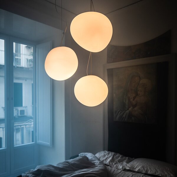 Foscarini Gregg media LED κρεμαστό φωτιστικό, ρυθμιζόμενο, ρυθμιζόμενος, Λευκό, Σαλόνι / τραπεζαρία, Γυαλί, σχεδιασμός