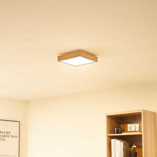 Lindby Laviona LED φωτιστικό οροφής, τετράγωνο, 30 cm, Ξύλου, Σαλόνι / τραπεζαρία, Ξύλο, σύγχρονο