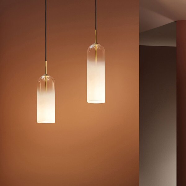 LEDS-C4 Glam κρεμαστό φωτιστικό, λευκό γυαλί, ύψος 31 cm, ρυθμιζόμενος, Λευκό, Σαλόνι / τραπεζαρία, Γυαλί, σύγχρονο