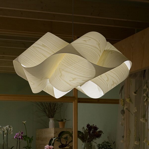 LZF LAMPS Μενταγιόν Swirl, μαύρο καλώδιο Ø 54cm ιβουάρ, ρυθμιζόμενος, Ξύλου, Σαλόνι / τραπεζαρία, Ξύλο, σχεδιασμός