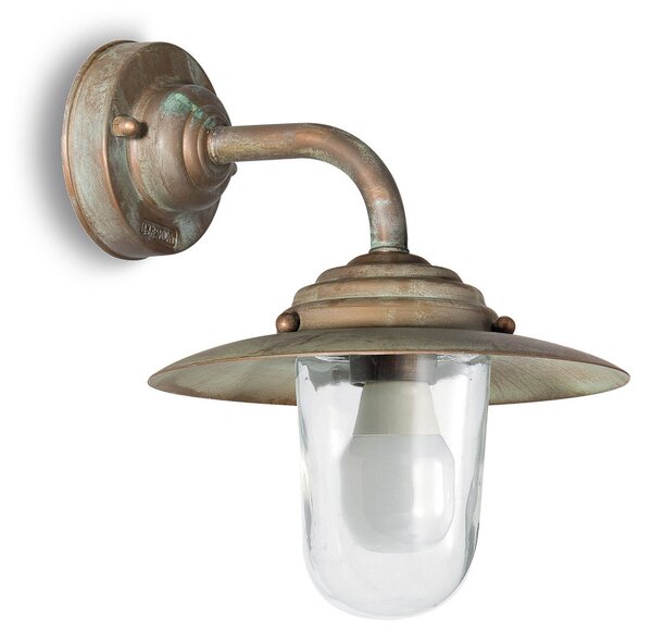Moretti Luce Εξωτερικό φωτιστικό τοίχου Chalet ύψος 26cm ορείχαλκος αντικέ/καθαρό, ρυθμιζόμενος, Μπρούτζινο / Αντικέ ορείχαλκου, Μέταλλο, Αντίκα