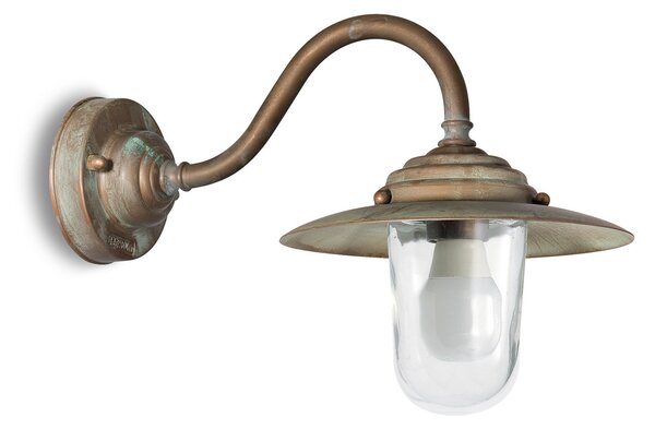 Moretti Luce Εξωτερική λάμπα τοίχου Chalet, IP44, ορείχαλκος, γυαλί, προβολή 38 cm, ρυθμιζόμενος, Μπρούτζινο / Αντικέ ορείχαλκου, Μέταλλο, Αντίκα