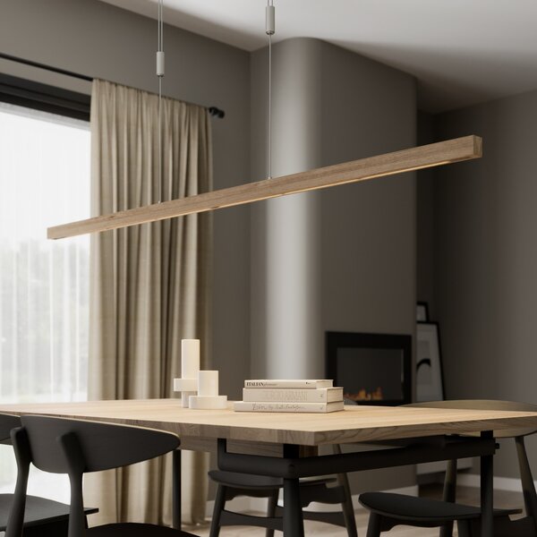 Quitani LED κρεμαστό φωτιστικό Nora, φυσικό δρυ, μήκος 158 cm, ρυθμιζόμενος, Ξύλου, Σαλόνι / τραπεζαρία, Ξύλο, σύγχρονο