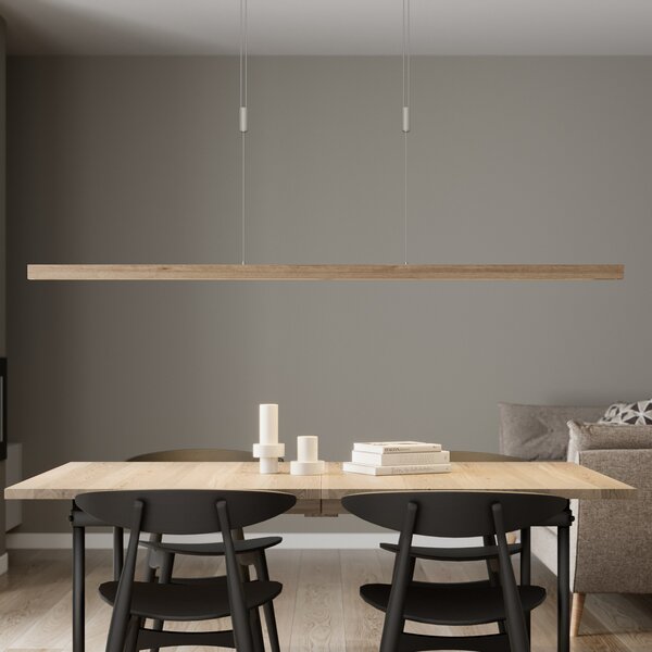 Quitani LED κρεμαστό φωτιστικό Nora, φυσικό δρυ, μήκος 158 cm, ρυθμιζόμενος, Ξύλου, Σαλόνι / τραπεζαρία, Ξύλο, σύγχρονο