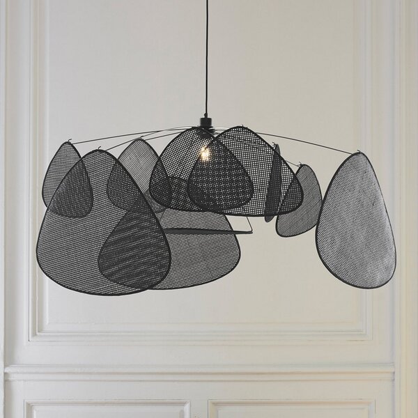 MARKET SET Κρεμαστό φωτιστικό Screen XL, 60 cm, μαύρο, ρατάν, ρυθμιζόμενος, Μαύρο, Σαλόνι / τραπεζαρία, Ξύλο, σχεδιασμός