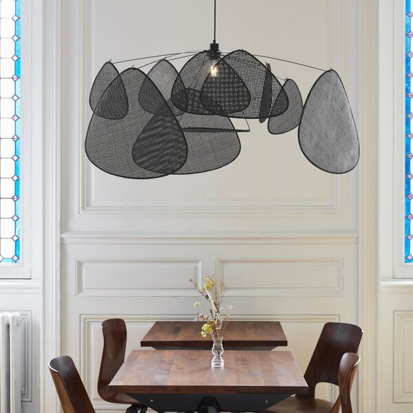 MARKET SET Κρεμαστό φωτιστικό Screen XL, 60 cm, μαύρο, ρατάν, ρυθμιζόμενος, Μαύρο, Σαλόνι / τραπεζαρία, Ξύλο, σχεδιασμός