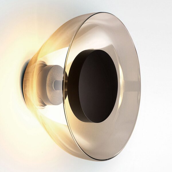MARSET Aura LED φωτιστικό τοίχου, Ø 18 cm, γκρι καπνός, ρυθμιζόμενος, Γκρι, Σαλόνι / τραπεζαρία, Γυαλί, σχεδιασμός