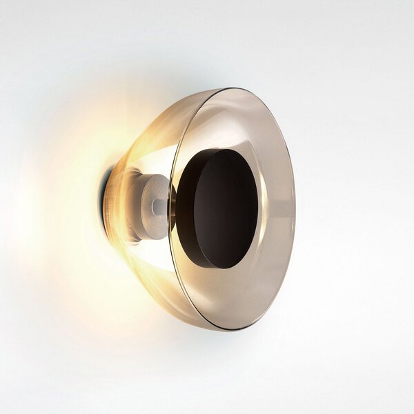 MARSET Aura LED φωτιστικό τοίχου, Ø 18 cm, γκρι καπνός, ρυθμιζόμενος, Γκρι, Σαλόνι / τραπεζαρία, Γυαλί, σχεδιασμός