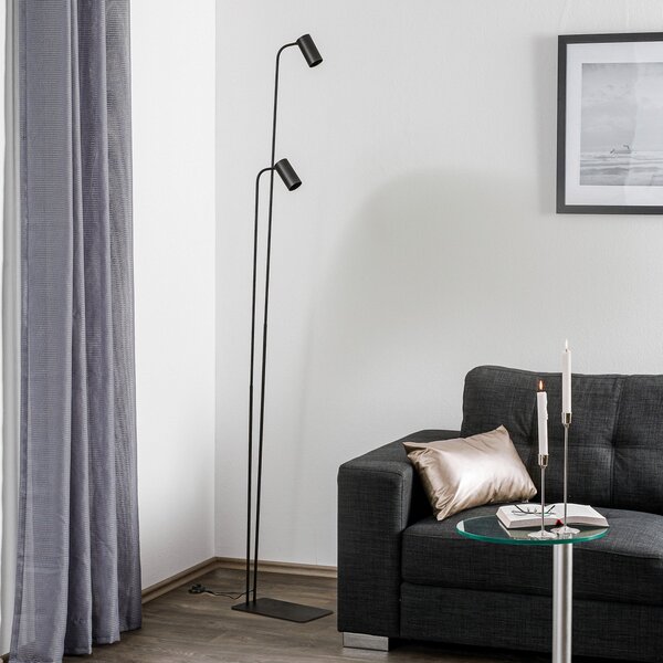 Nowodvorski Lighting Λάμπα δαπέδου Mono II, διπλή, μαύρη, Μαύρο, Σαλόνι / τραπεζαρία, Μέταλλο, σύγχρονο