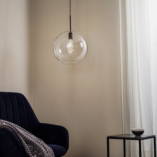 Nowodvorski Lighting Κρεμαστό φωτιστικό Sphere XL με γυάλινο καπέλο, ρυθμιζόμενος, Μαύρο, Σαλόνι / τραπεζαρία, Μέταλλο, σύγχρονο