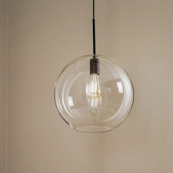 Nowodvorski Lighting Κρεμαστό φωτιστικό Sphere XL με γυάλινο καπέλο, ρυθμιζόμενος, Μαύρο, Σαλόνι / τραπεζαρία, Μέταλλο, σύγχρονο