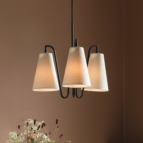 Globen Lighting Κρεμαστό φωτιστικό Lou 3, λευκό Bouclé/μαύρο ύφασμα, ρυθμιζόμενος, Λευκό, Σαλόνι / τραπεζαρία, Ύφασμα / Κλωστοϋφαντουργία, σχεδιασμός