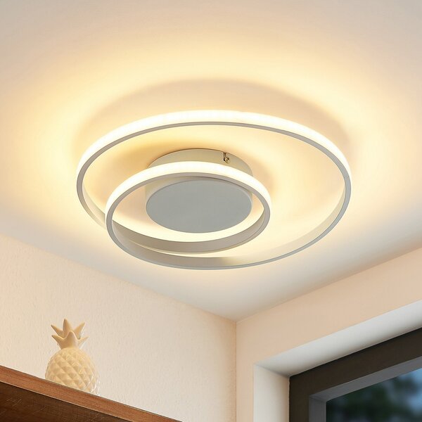 Lindby LED φωτιστικό οροφής Emisua, λευκό, CCT, dimmable, ρυθμιζόμενος, Λευκό, Σαλόνι / τραπεζαρία, Αλουμίνιο, σύγχρονο