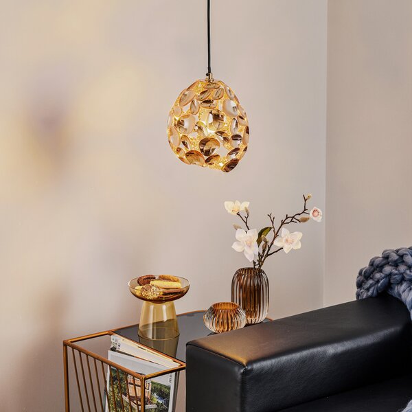 Schuller Valencia Narisa LED κρεμαστό φωτιστικό Ø 18 cm ροζ χρυσό/καφέ, Χρυσό / Ορείχαλκου, Σαλόνι / τραπεζαρία, Μέταλλο, σύγχρονο, Σφαίρα