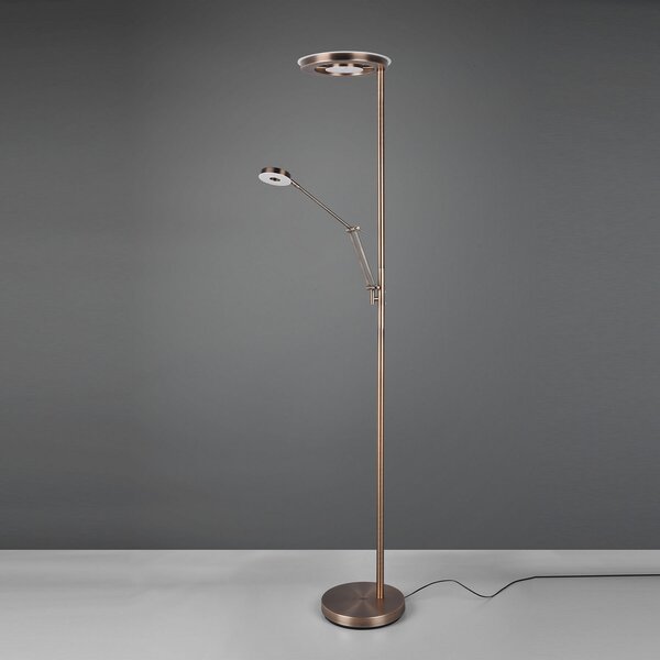 Trio Lighting LED-Deckenfluter Barrie με φως ανάγνωσης παλαιού ορείχαλκου, ρυθμιζόμενος, Μπρούτζινο / Αντικέ ορείχαλκου, Σαλόνι / τραπεζαρία, Μέταλλο, σύγχρονο, Φως ανάγνωσης