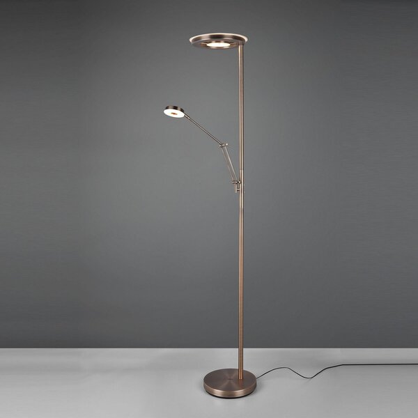 Trio Lighting LED-Deckenfluter Barrie με φως ανάγνωσης παλαιού ορείχαλκου, ρυθμιζόμενος, Μπρούτζινο / Αντικέ ορείχαλκου, Σαλόνι / τραπεζαρία, Μέταλλο, σύγχρονο, Φως ανάγνωσης